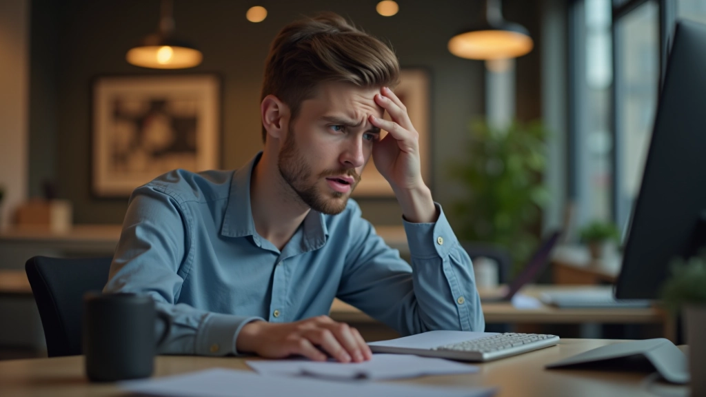 Illustration d'une personne frustre face à un écran d'ordinateur avec des icônes d'erreur